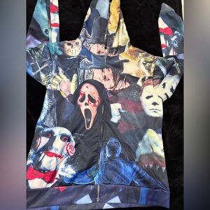 Men's Multicolor Horror Characters Zip-Up Hoodie - Unknown Brand